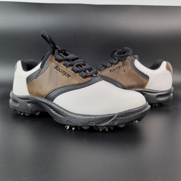 FJ FootJoy GreenJoys Men Sz 7 M Golf Shoe Soft Spikes White Brown 45516 EUC - Picture 3 of 12